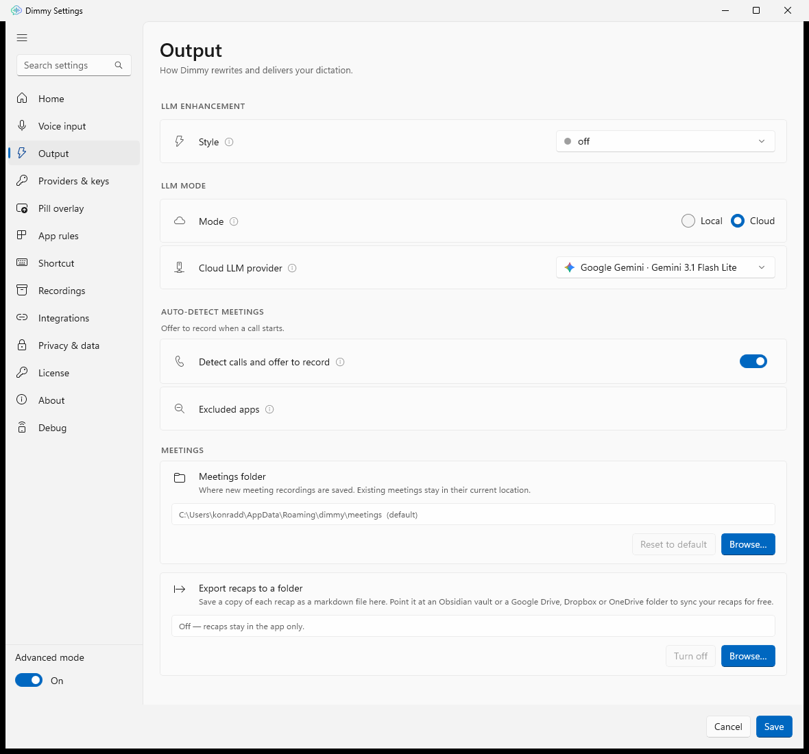 Tone selector in Settings → Output